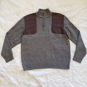 SOLD Orvis Primaloft Merino Wool Blend Gray Brown Knit Sweater Men Large Zip